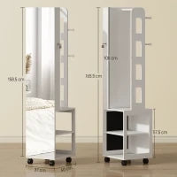 Specchio Porta Gioielli con Luci LED Armadio per Gioielli a Giro di 360° Serratura e Chiavi Superficie Bianca e Rivestimento Beige