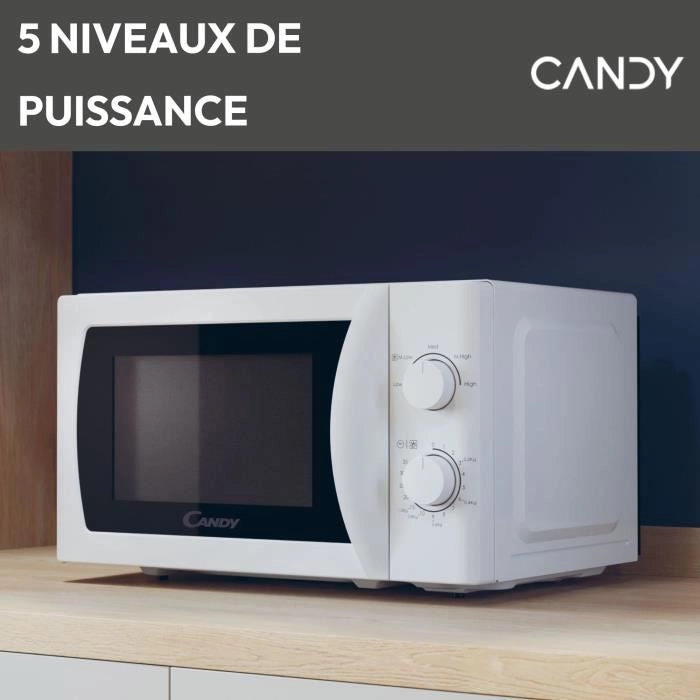 CMW20SMW Microonde Mono CANDY Idea - 20 L - MO: 700 W - UI meccanico - 5 livelli di potenza - Bianco