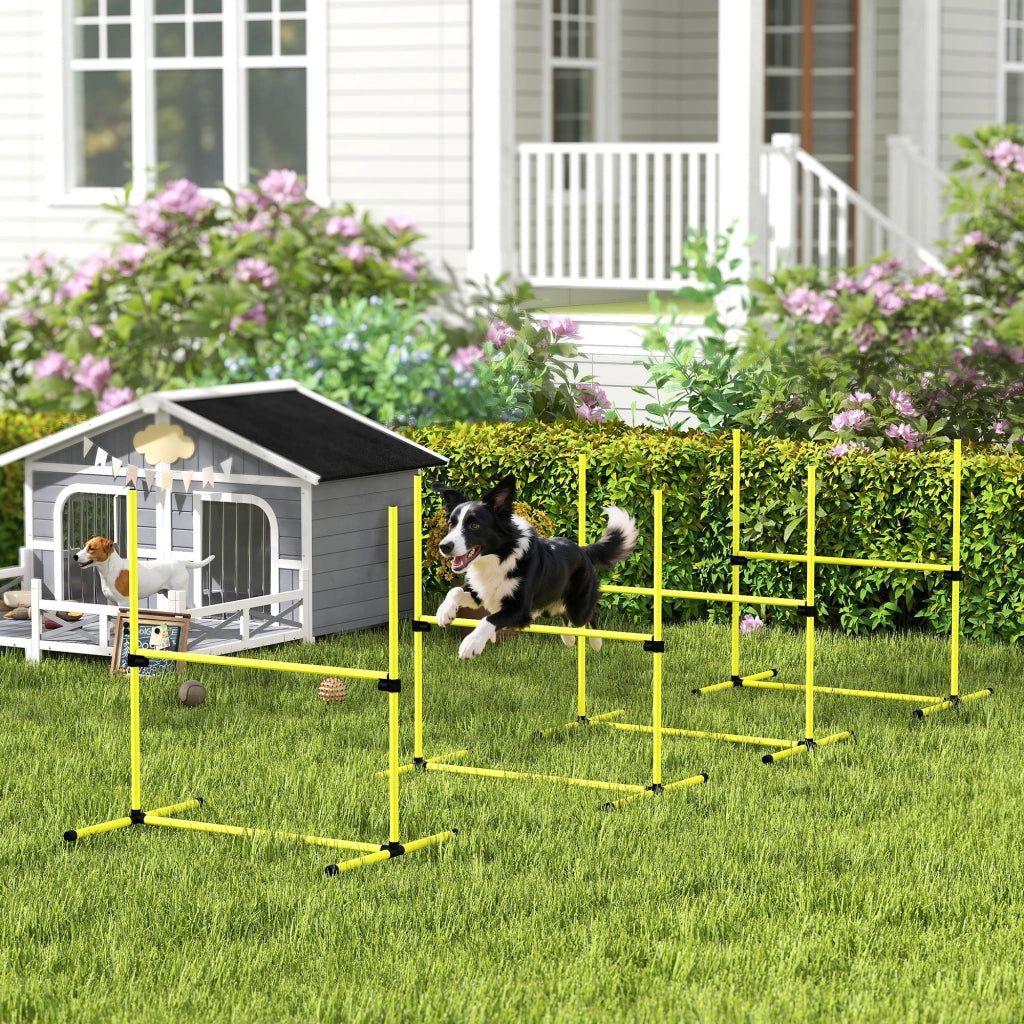 Set 4 Ostacoli Agility Dog per Addestramento Cani ad Altezza Regolabile con Borsa da Trasporto, Giallo