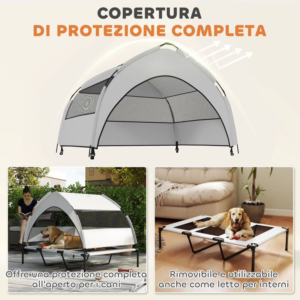 Brandina per Cani Rialzata 122x92x94 cm con Copertura a 3 Lati Rimovibile Tessuto Grigio Chiaro e Nero