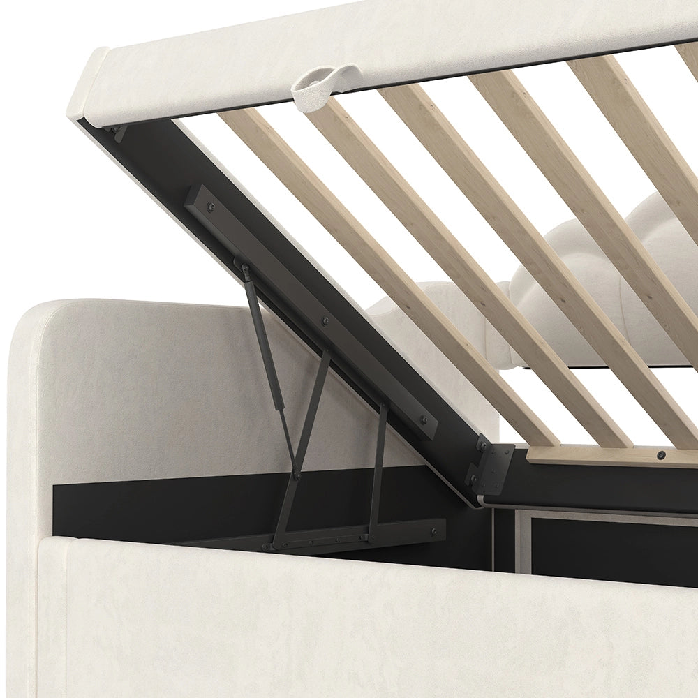 Letto giorno idraulico 90x200cm - Xylo - beige, luci colorate, velluto