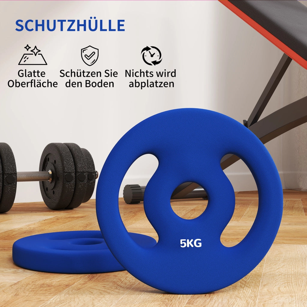 Set di 2 manubri, 2 pesi da 5 kg, set di dischi di peso, dischi di peso per bilancieri da 2,5 cm, foro ? 30 mm, blu