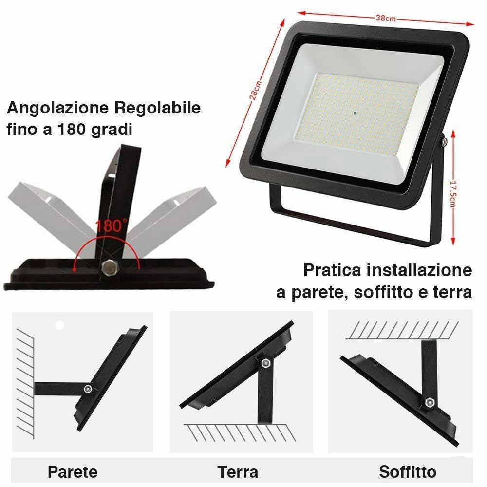 Trade Shop - Faro Led 200w Luce Alta Luminosita Faretto Proiettore Esterno Slim Bianco Freddo -