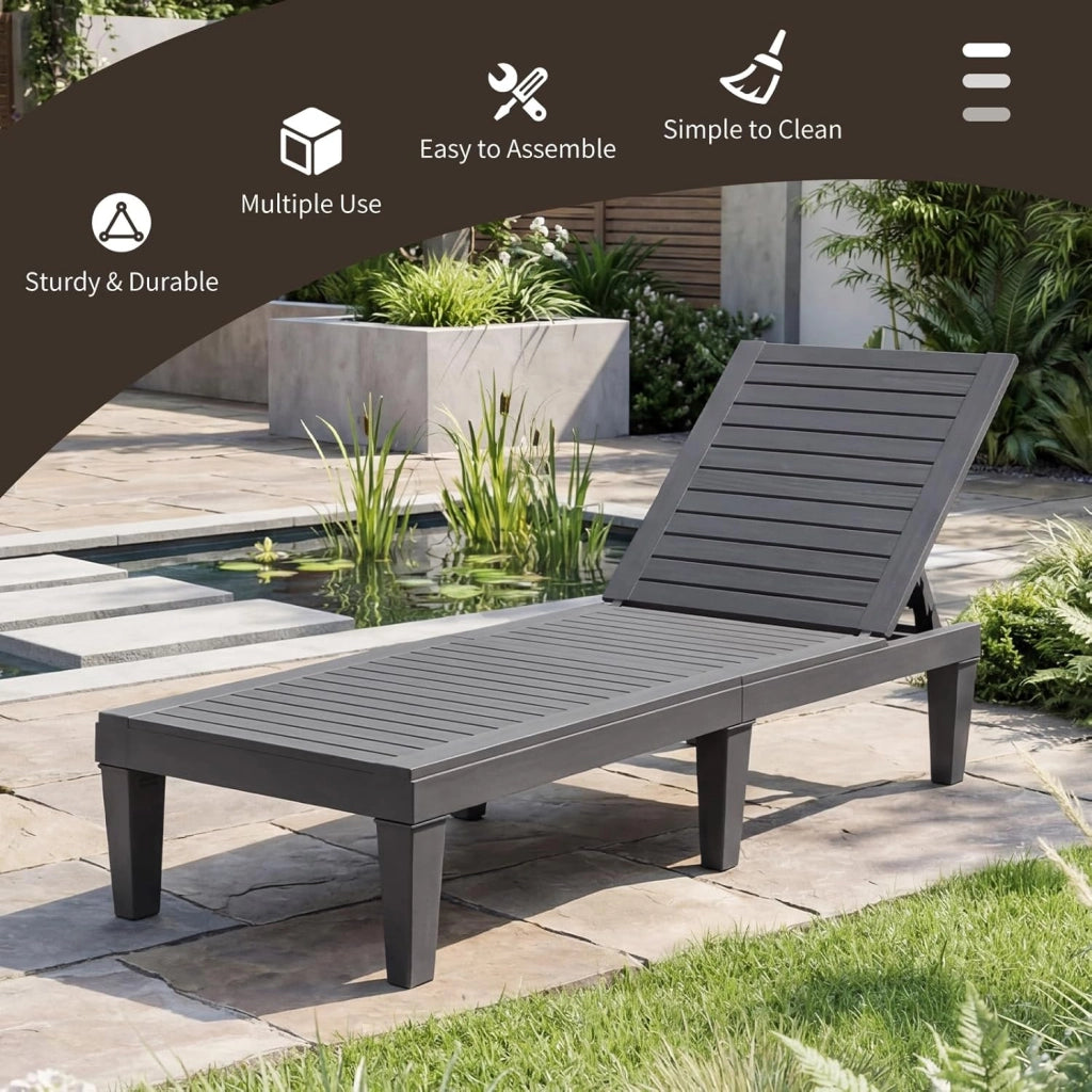 Sedia a sdraio con schienale regolabile su 5 livelli, sedia in PP con braccioli, supporto fino a 180 kg, seduta reclinabile con 6 gambe per giardino, patio, spiaggia, 190 x 57,5 x 29 cm