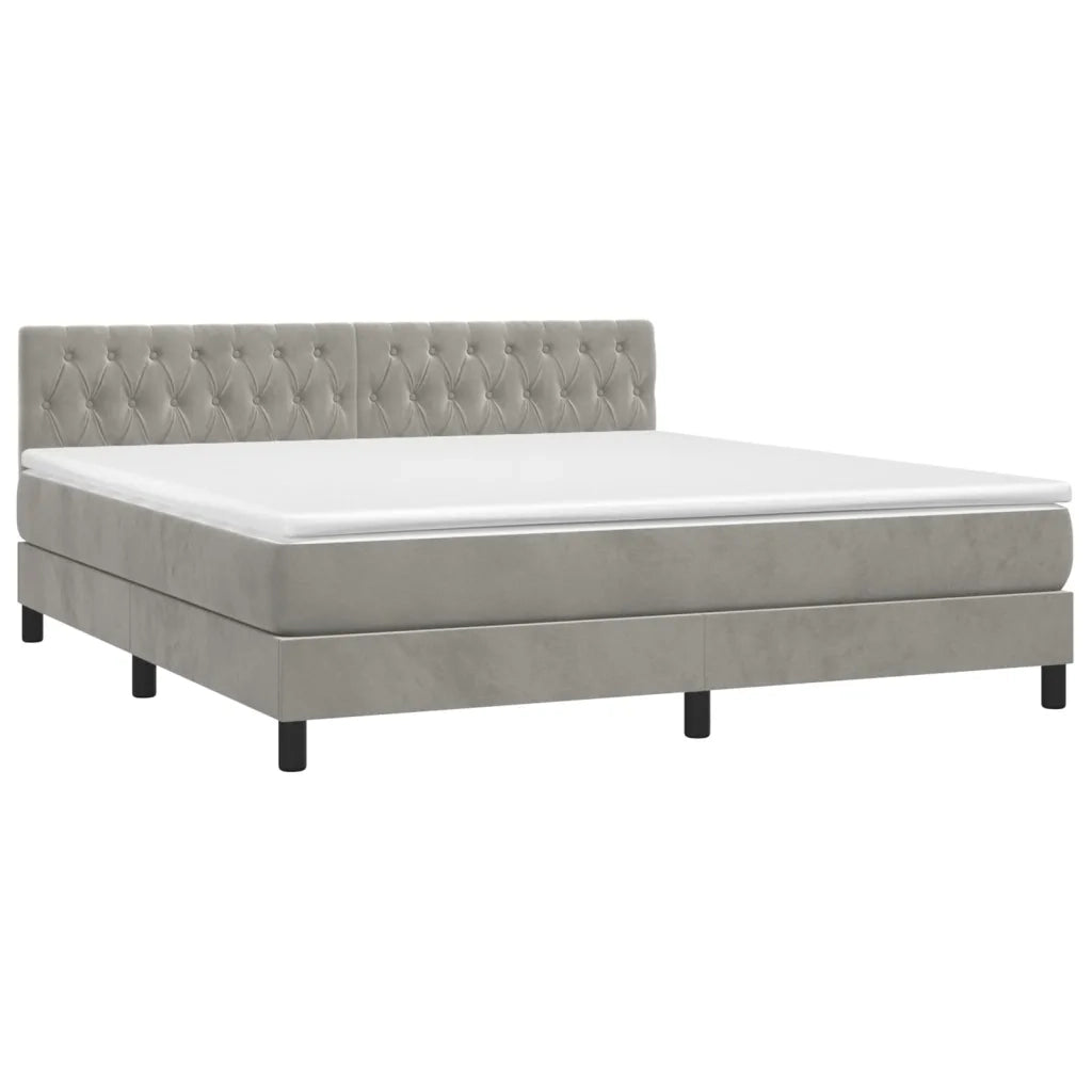Letto a Molle con Materasso e LED Grigio Chiaro 160x200 cm Velluto