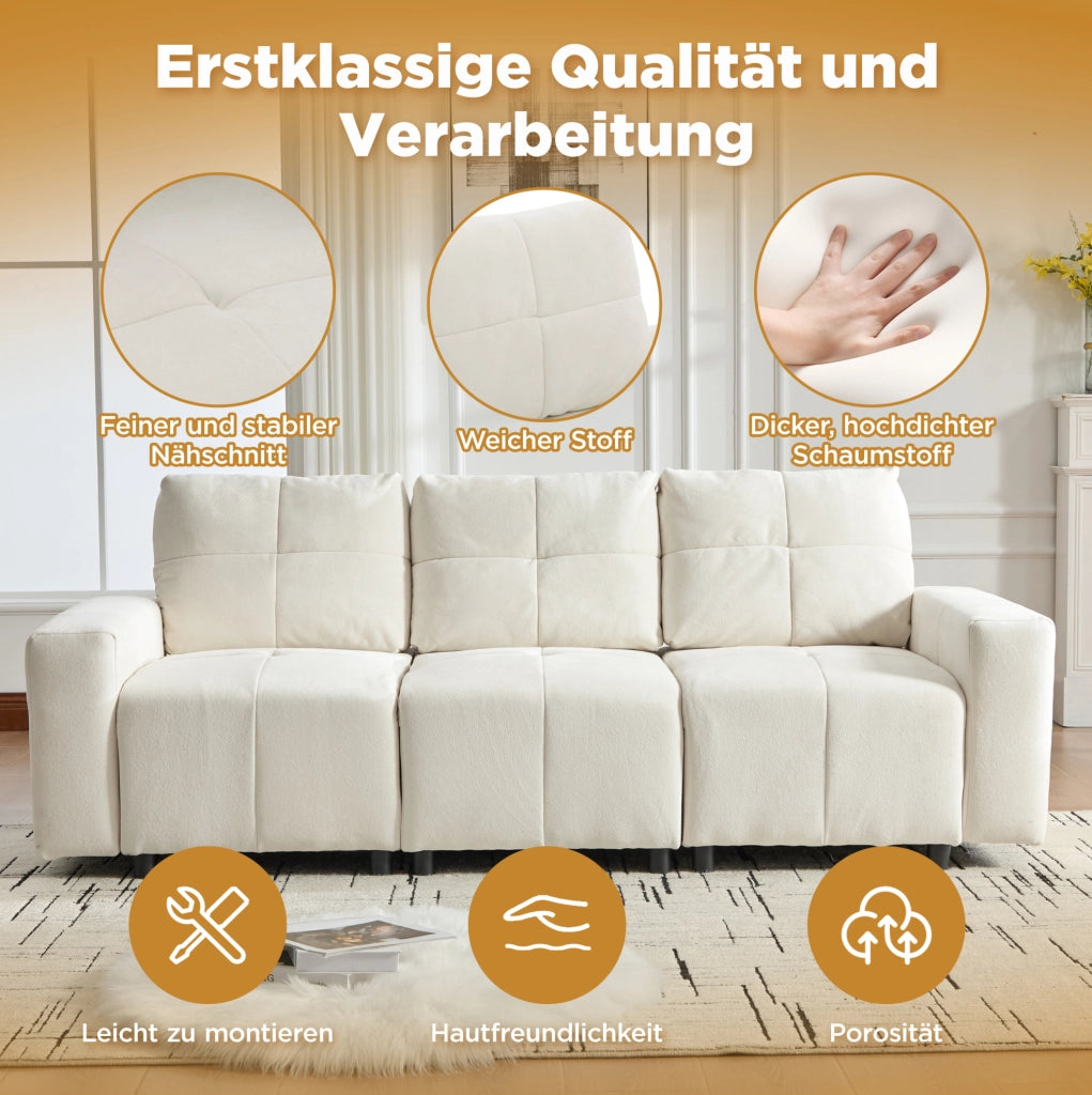 Divano modulare 3 posti 213 cm in ciniglia bianco beige