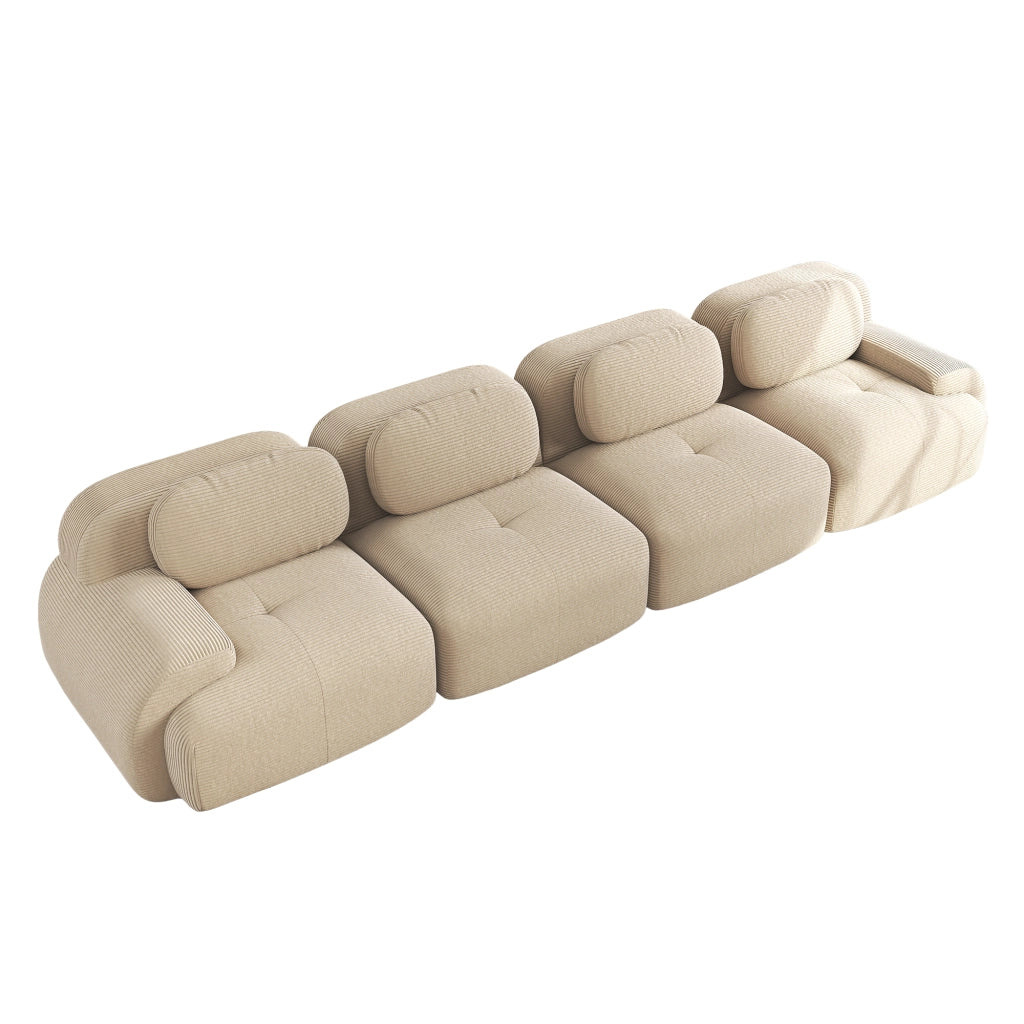 Divano angolare modulare senza struttura; schiuma ad alta densitÃ  32D; braccioli curvi; in velluto a coste; beige