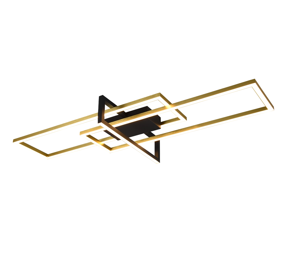 Plafoniera LED triplo rettangolo, metallo, nero e oro, L 100 cm, Salinas