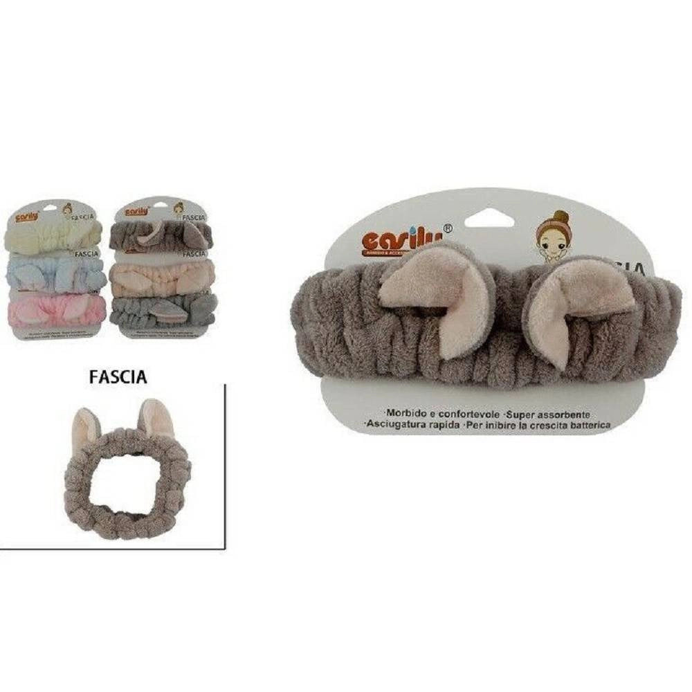 Trade Shop - Fascia Capelli Doccia Shampoo Asciugamano Spugna Fiocco Orecchie Animale 69506 -