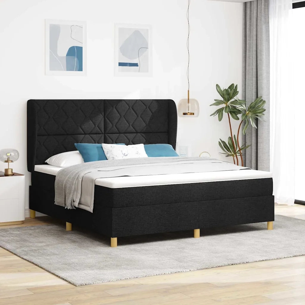 Letto a molle con testiera Nero 200 x 180 cm Tessuto 3340832