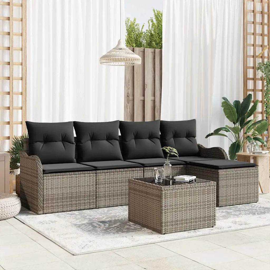 Set Divano da Giardino con cuscino 6 pcs Nero Poly Rattan 3354338