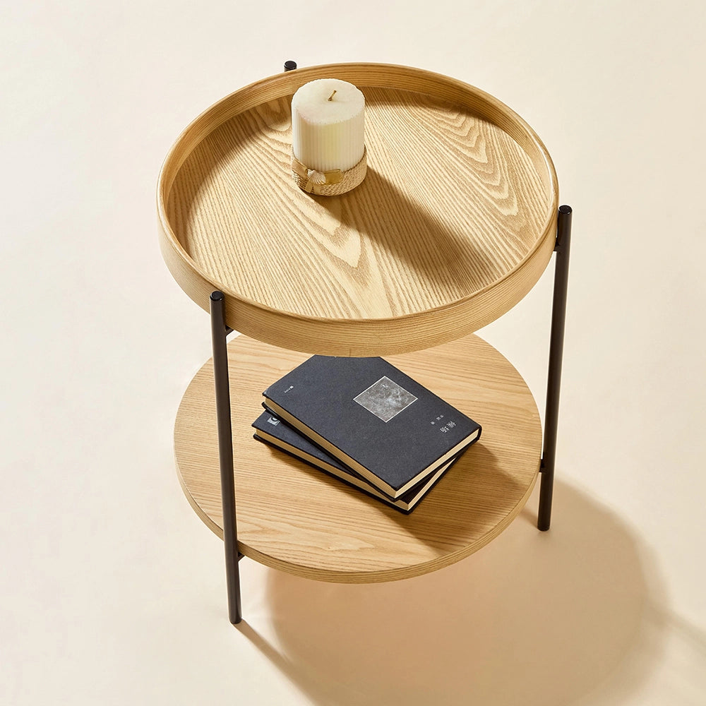 Tavolino moderno a due livelli - Xylo - 44x44x48 cm - Legno e ferro