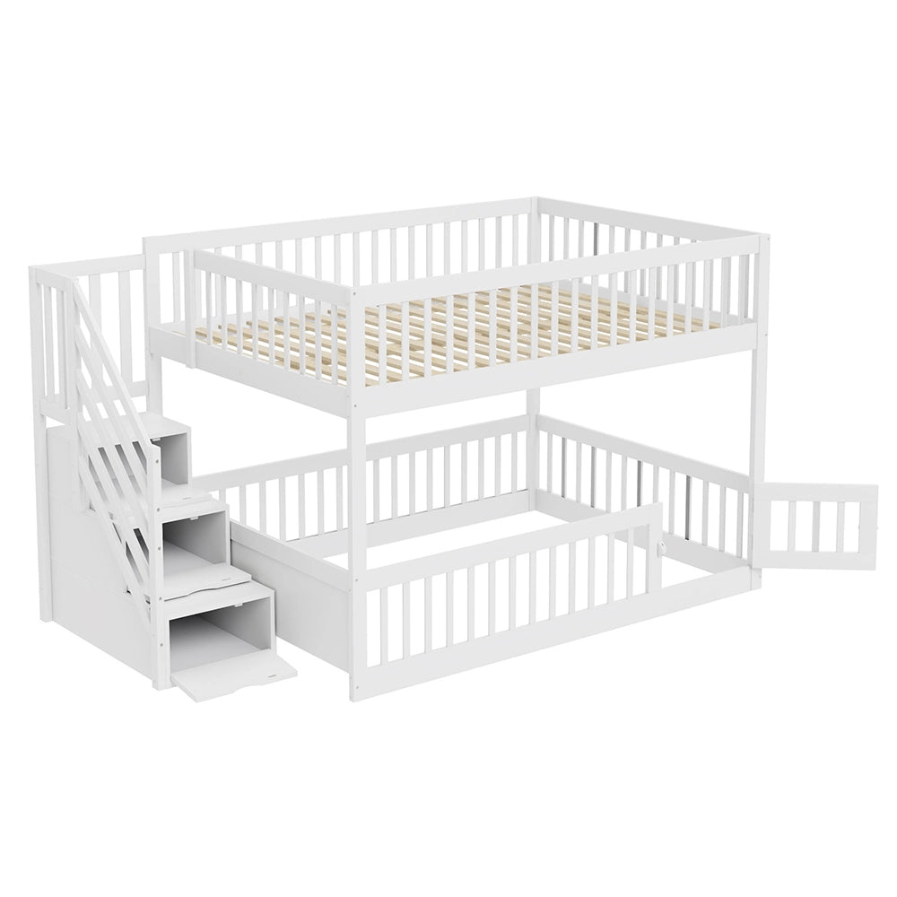 Letto a castello-Xylo-140x200cm, cassetti, scala, legno bianco