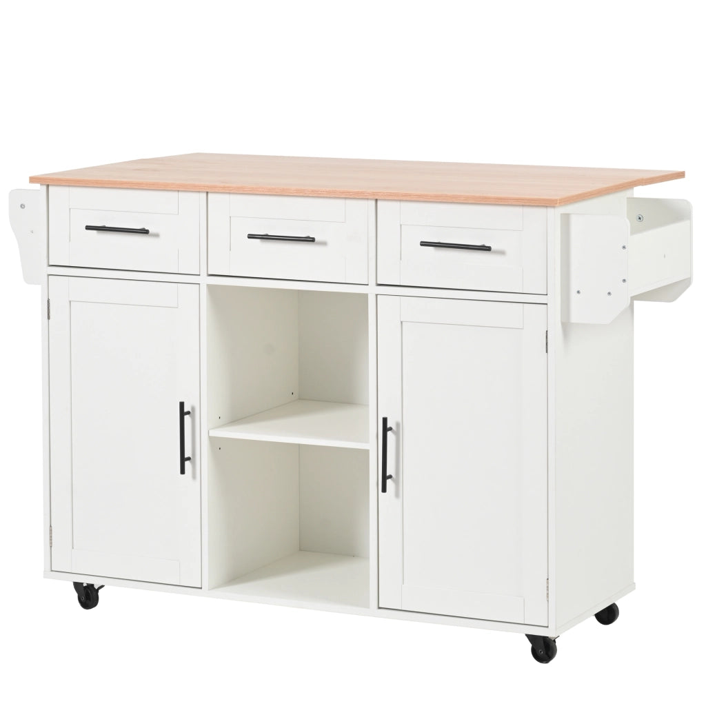 Carrello da Cucina con 3 Cassetti; 3 Scomparti; Piano Ribaltabile; Portasciugamani e Ruote 139x46x91;5 cm