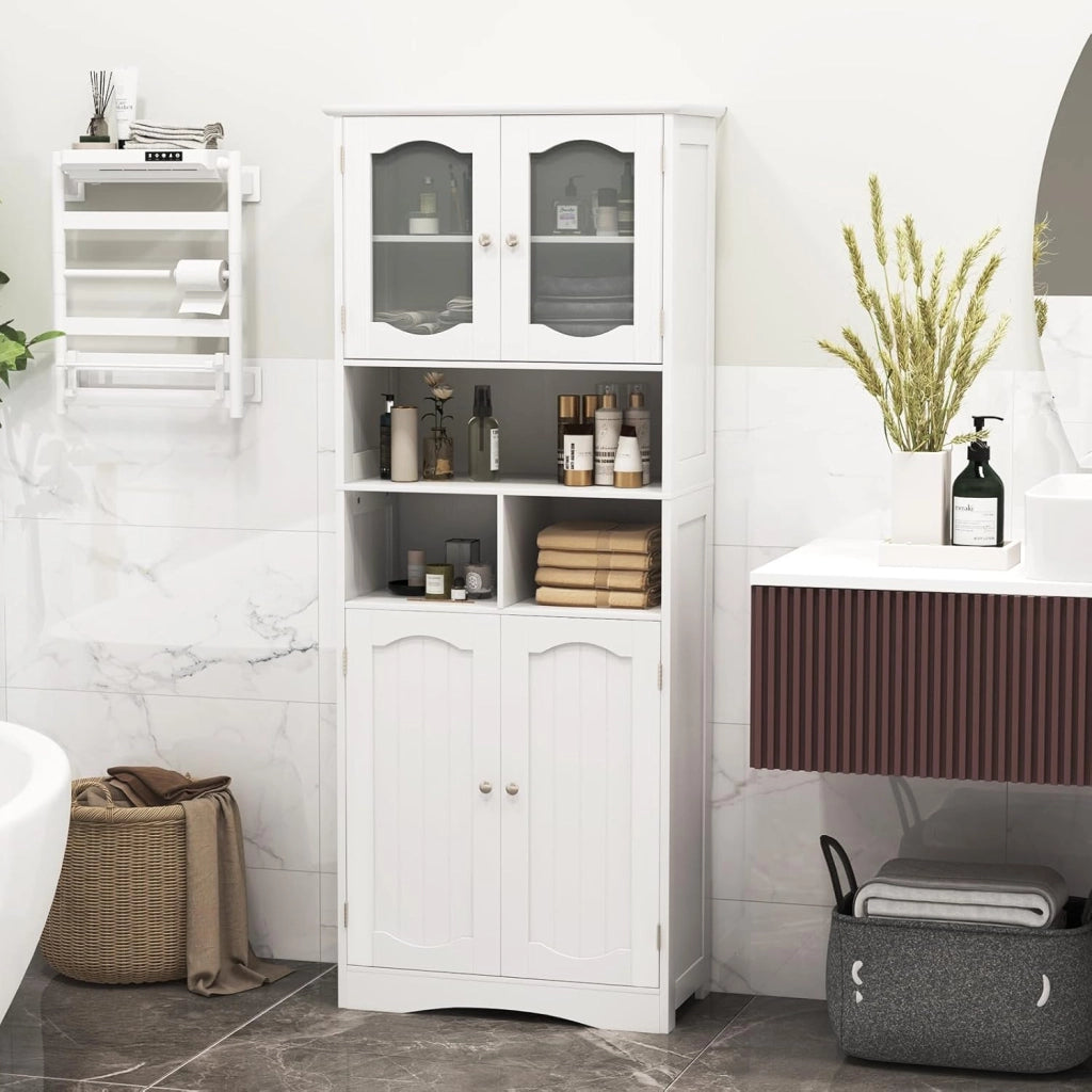 Armadio alto da bagno, 60 x 30 x 148,5 cm, armadio da cucina con 2 ripiani regolabili e 2 ante, armadietto portaoggetti per bagno, cucina, sala da pranzo e ufficio