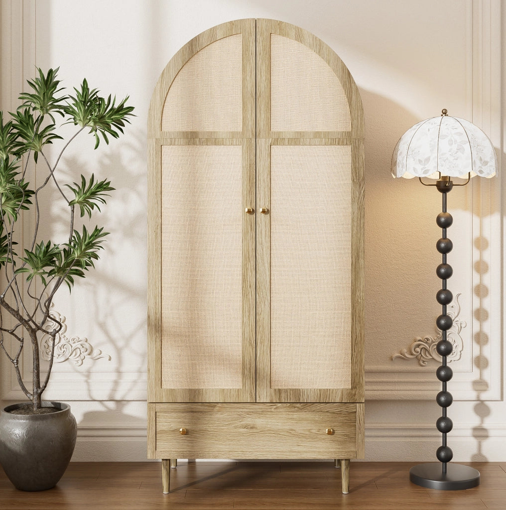 Armadio guardaroba 79x50x175 cm con cassetti e ante rivestite in tessuto rovere HOMVRA