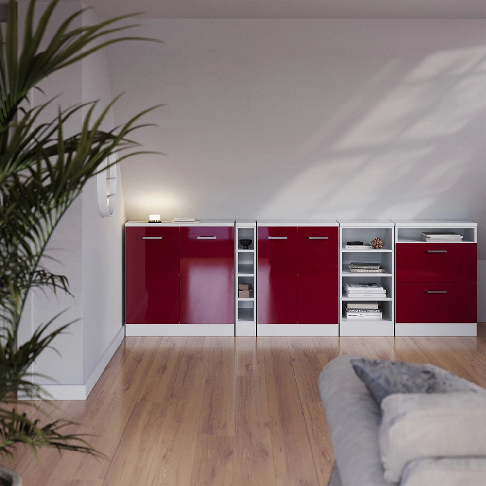 Mobile sottotetto Rion Rosso lucido/Bianco 60 x 83.8 cm con 2 porte, carcassa 60 cm profondità Vicco