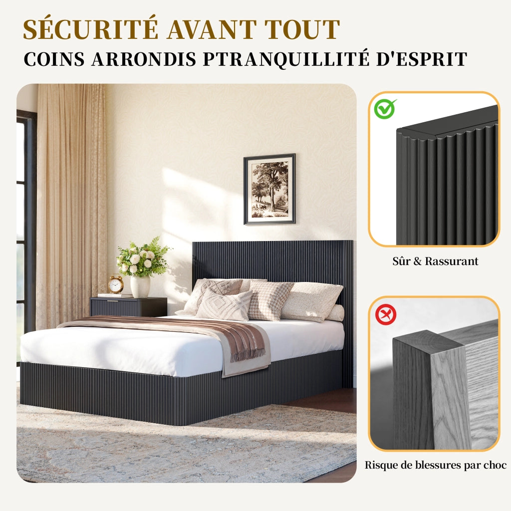 Letto contenitore 140 × 200 cm con sollevamento idraulico, ampio vano, struttura stabile, senza materasso, nero