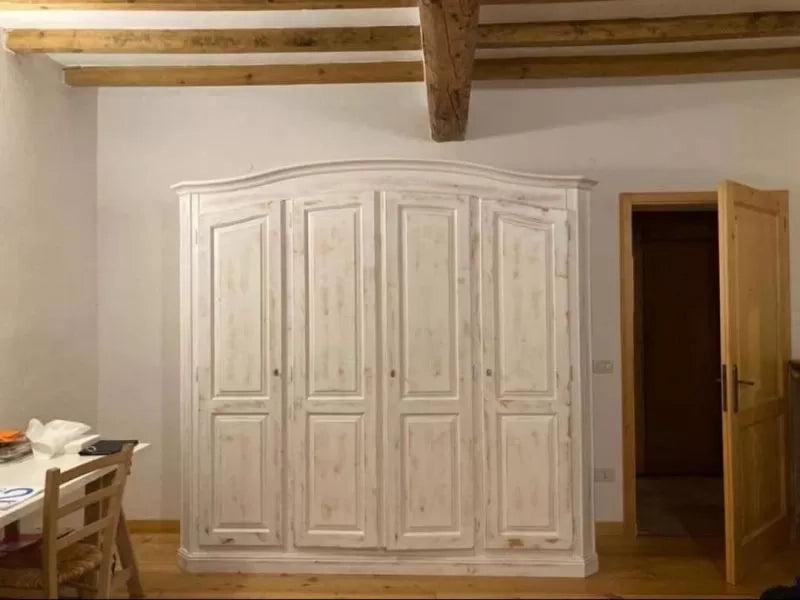 Armadio shabby 4 ante legno abete bianco anticato 231x63x219 - Mobili 2G