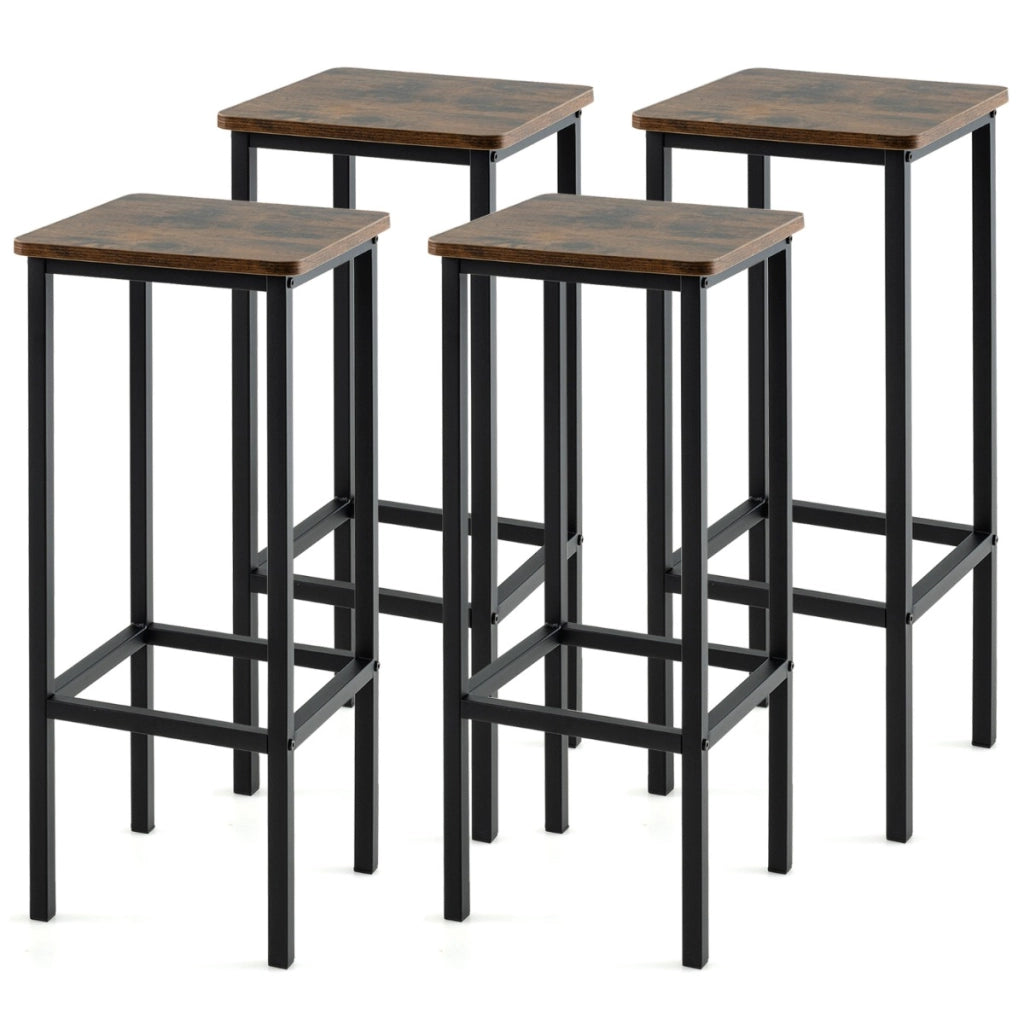 Set di 4 sgabelli da bar da 72cm con gambe in metallo e poggiapiedi, Sgabelli senza schienale per cucina Marrone-Sgabelli da bar
