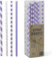 Drinketti per bambini in carta ecologica - motivi a strisce e puntini - 100 pezzi - colore viola
