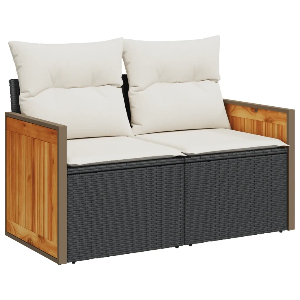 Set Divani da Giardino 9 pz con Cuscini Nero in Polyrattan 3227729