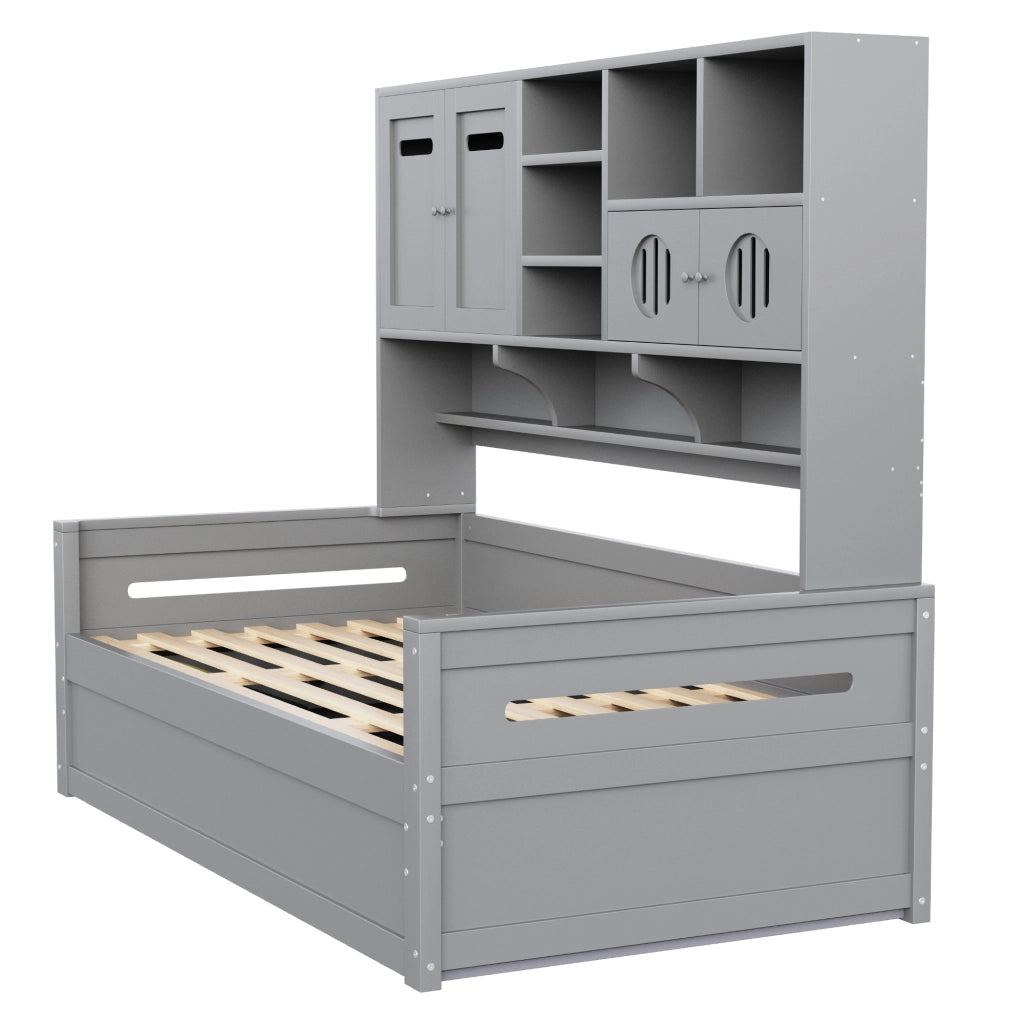 LETTO Singolo 90x200 cm in Legno Grigio con vano contenitore idraulico