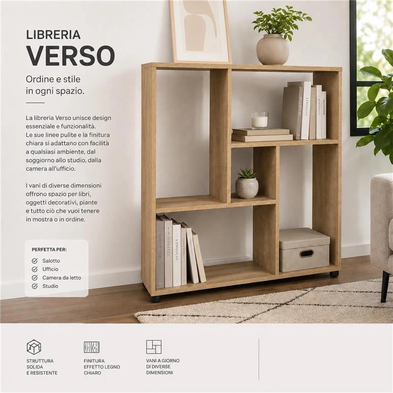 LIBRERIA IN MDF ROVERE CON RIPIANI SFALSATI MISURE: 80X24X82,5 CM
