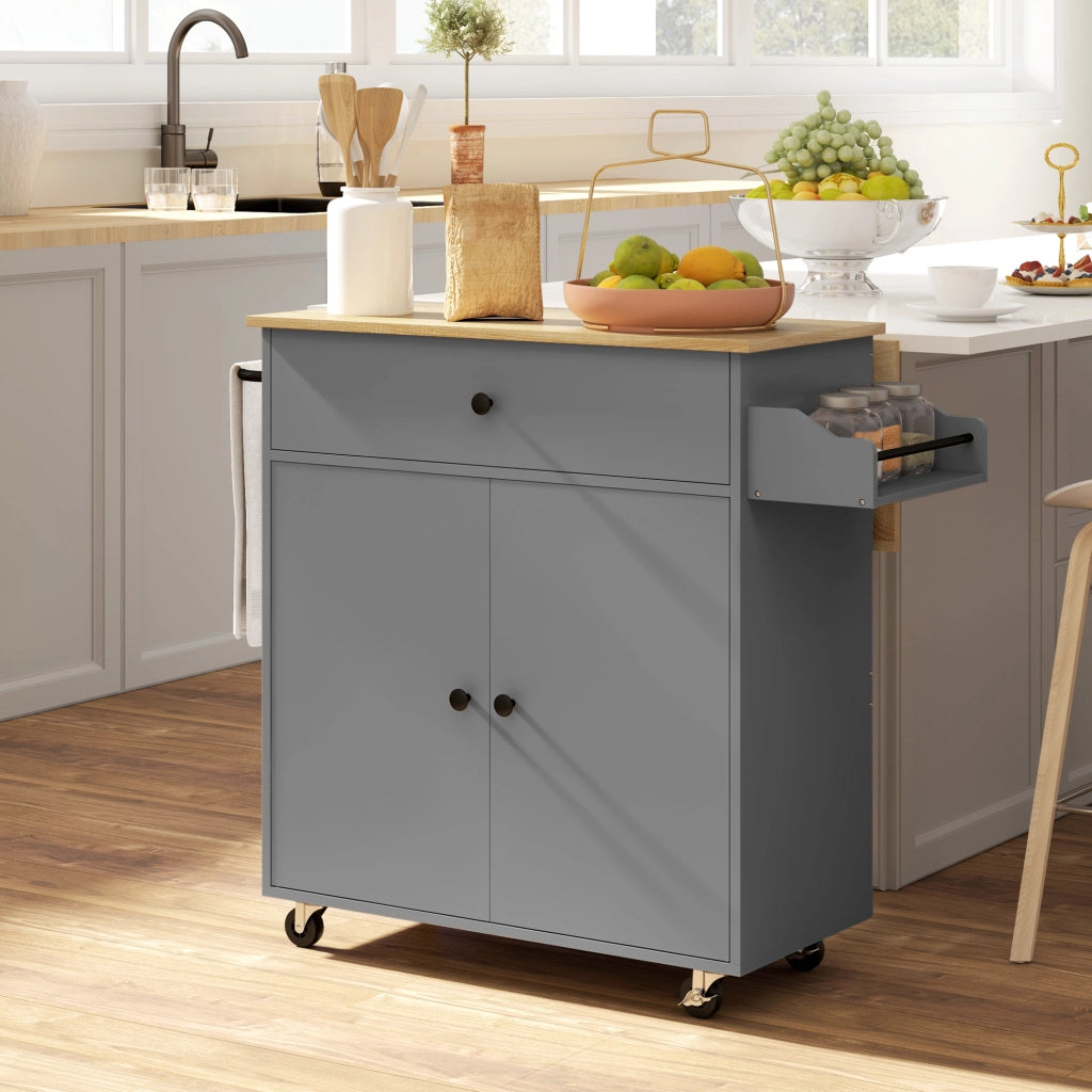 Tavolo da cucina con ruote e ripiani ¨C zephmum ¨C grigio