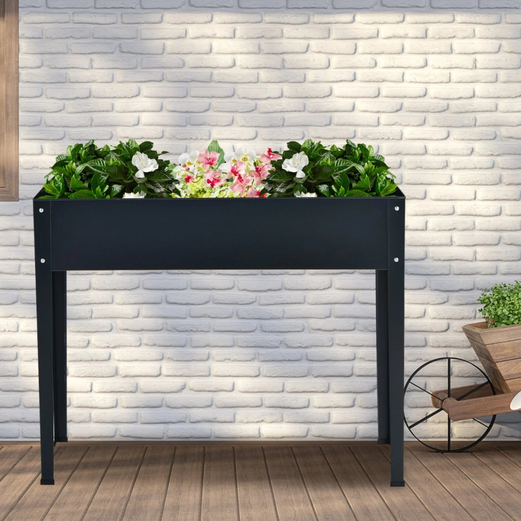 Fioriera rialzata con 2 fori di drenaggio per frutta verdura fiori, Fioriera galvanizzata per interno ed esterno Grigio scuro