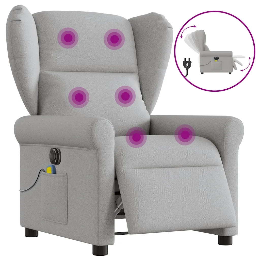Divano Sedia-Poltrona Reclinabile Massaggio Elettrica Grigio Nuvola Tessuto 313492
