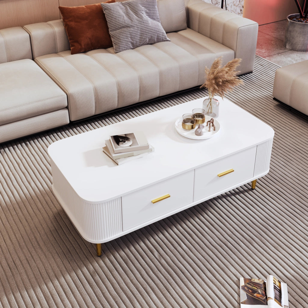 TAVOLINO DA CAFFÈ con 4 cassetti 105x51x38 cm Bianco MDF