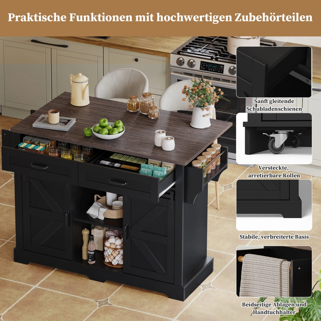 CARRELLO CUCINA CON PIANO RIBALTABILE 120x45(70)x91 cm MDF NERO