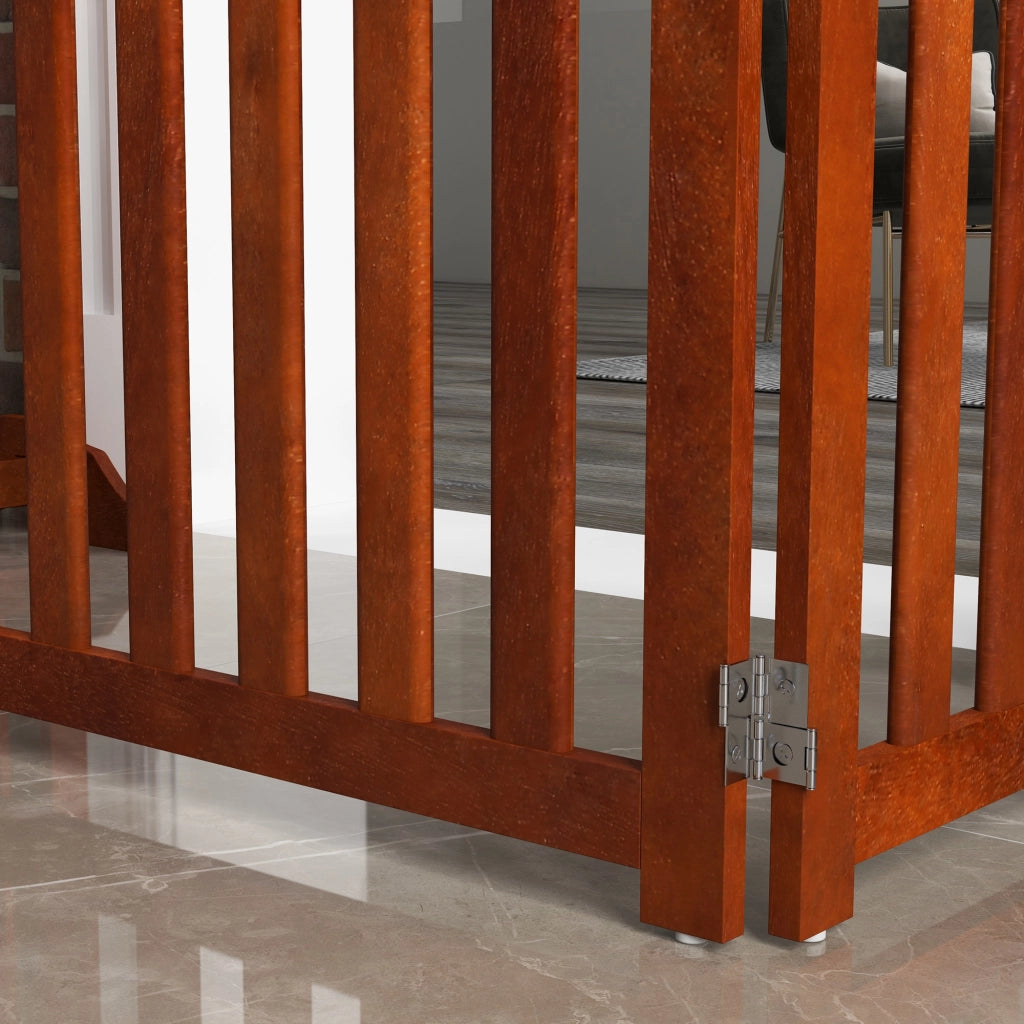 Barriera per Cani Pieghevole 4 Pannelli con Porta ¨C zephmum ¨C Legno 205x60 cm Marrone