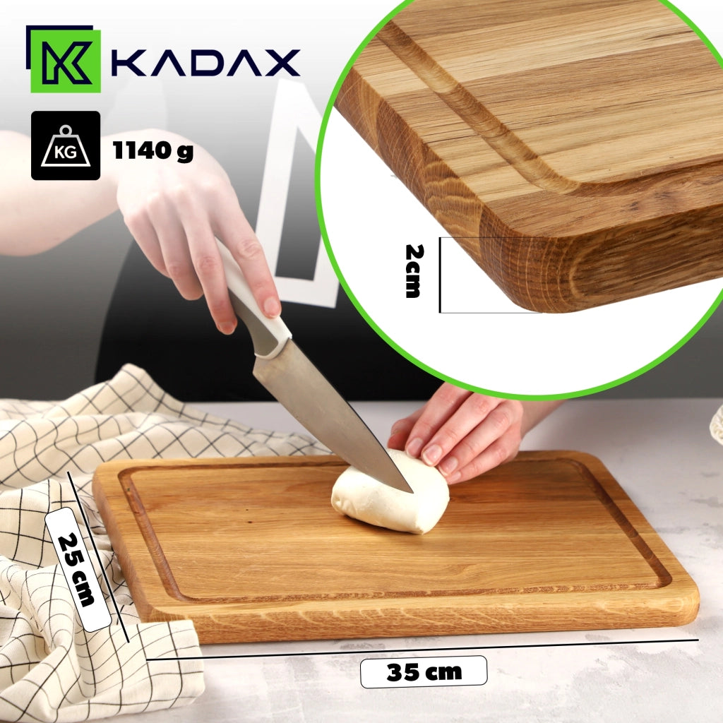 Tagliere da cucina in legno KADAX 35x25 cm, in rovere massello, ideale per servire.