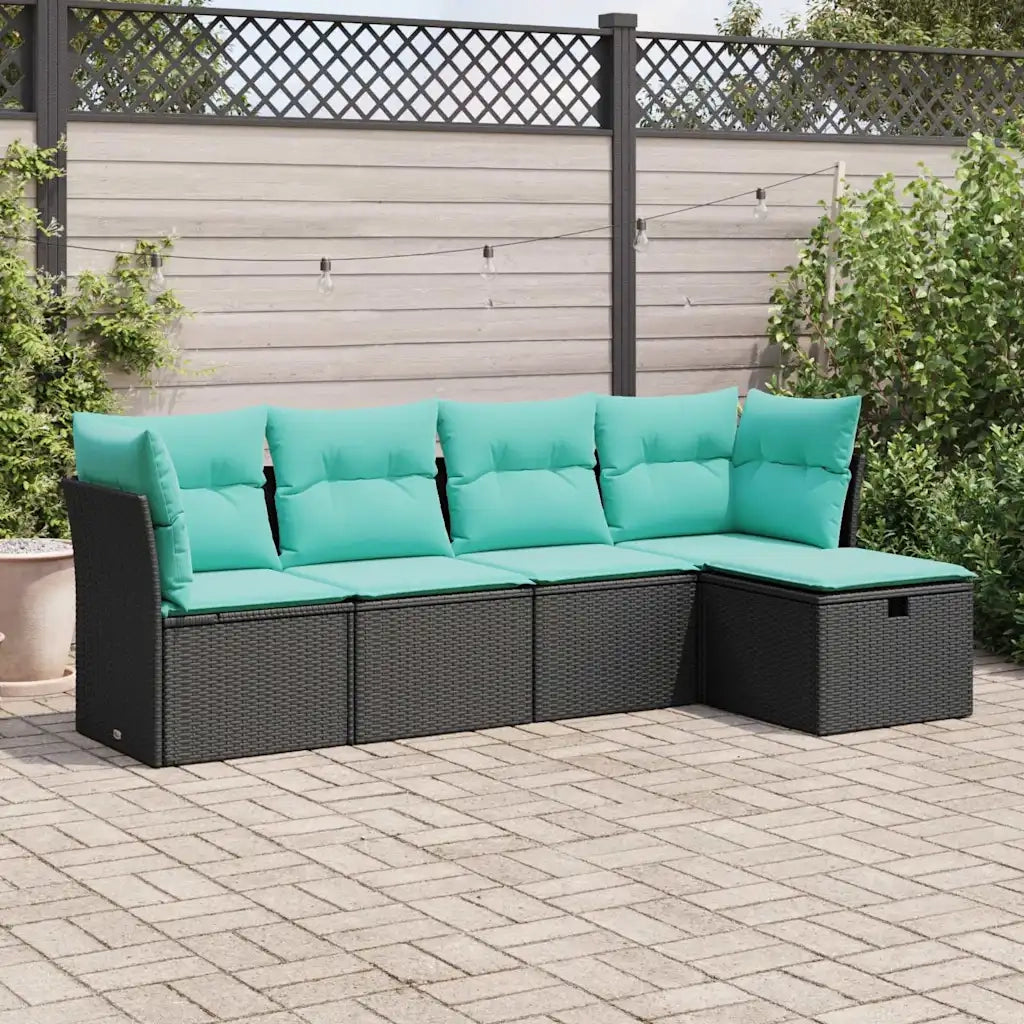 Set Divani da Giardino 5 pz | Set Salotto da Giardino con Cuscini in Polyrattan Nero