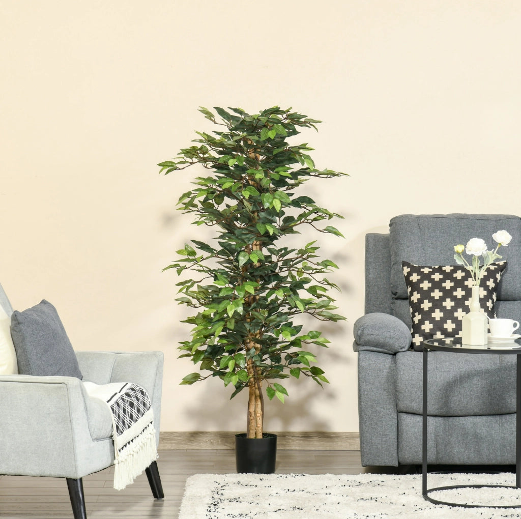 Ficus artificiale decorativo 150 cm con vaso in plastica per interno ed esterno, facile da mantenere