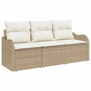 Set Divano da Giardino 3 pz | Set Salotto da Giardino Beige Poly Rattan