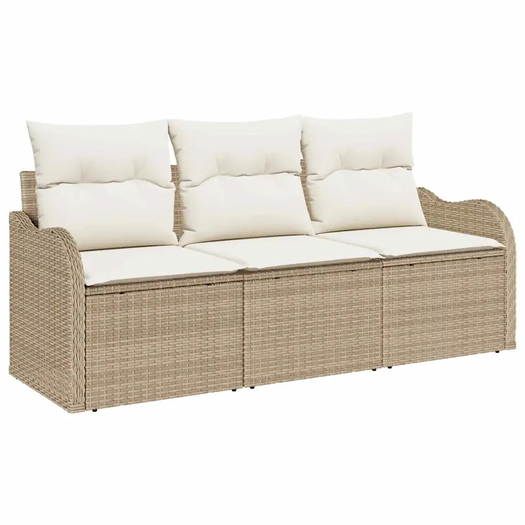 Set Divano da Giardino 3 pz | Set Salotto da Giardino Beige Poly Rattan