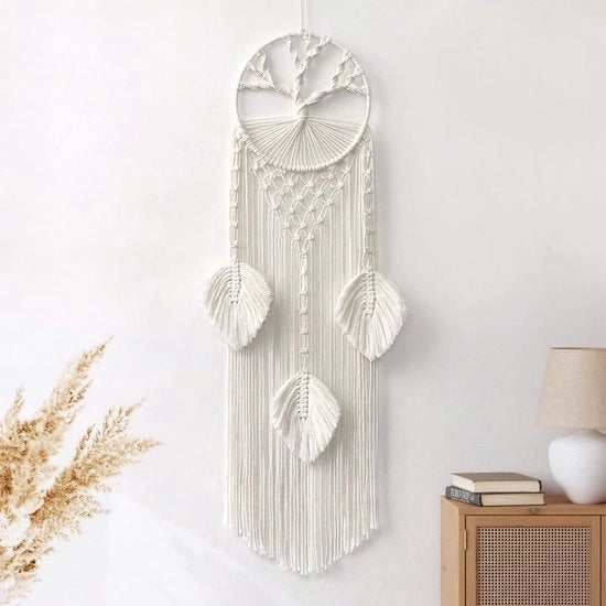 Decorazione per la parete a macramé - Unico regalo - Fatto a mano - Tessuto naturale di cotone - Decorazione per la parete unica - Modello: Levensboom - Materiale: cotone - Codice prodotto: Dromenvanger