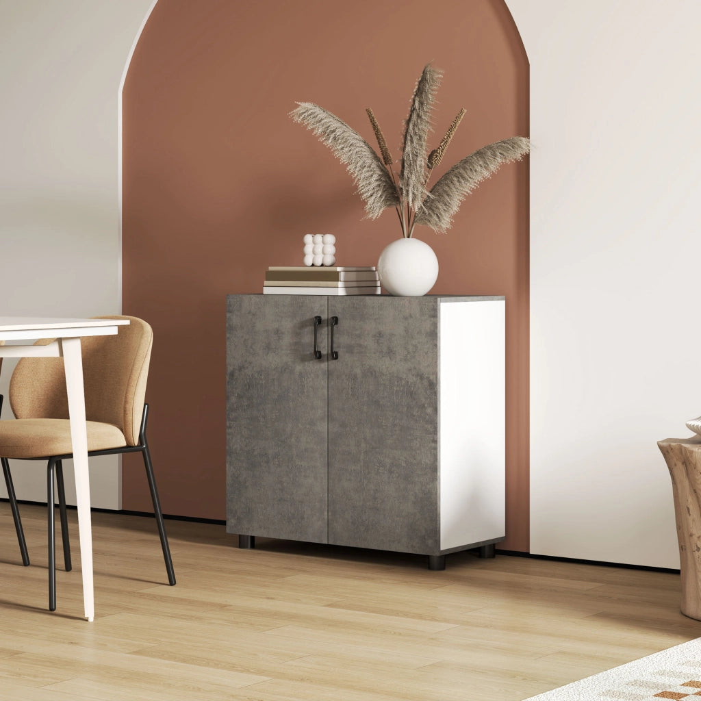 Consolle per Ingresso con Ripiano e Ante ¨C zephmum ¨C Grigio Cemento 80x37x80 cm