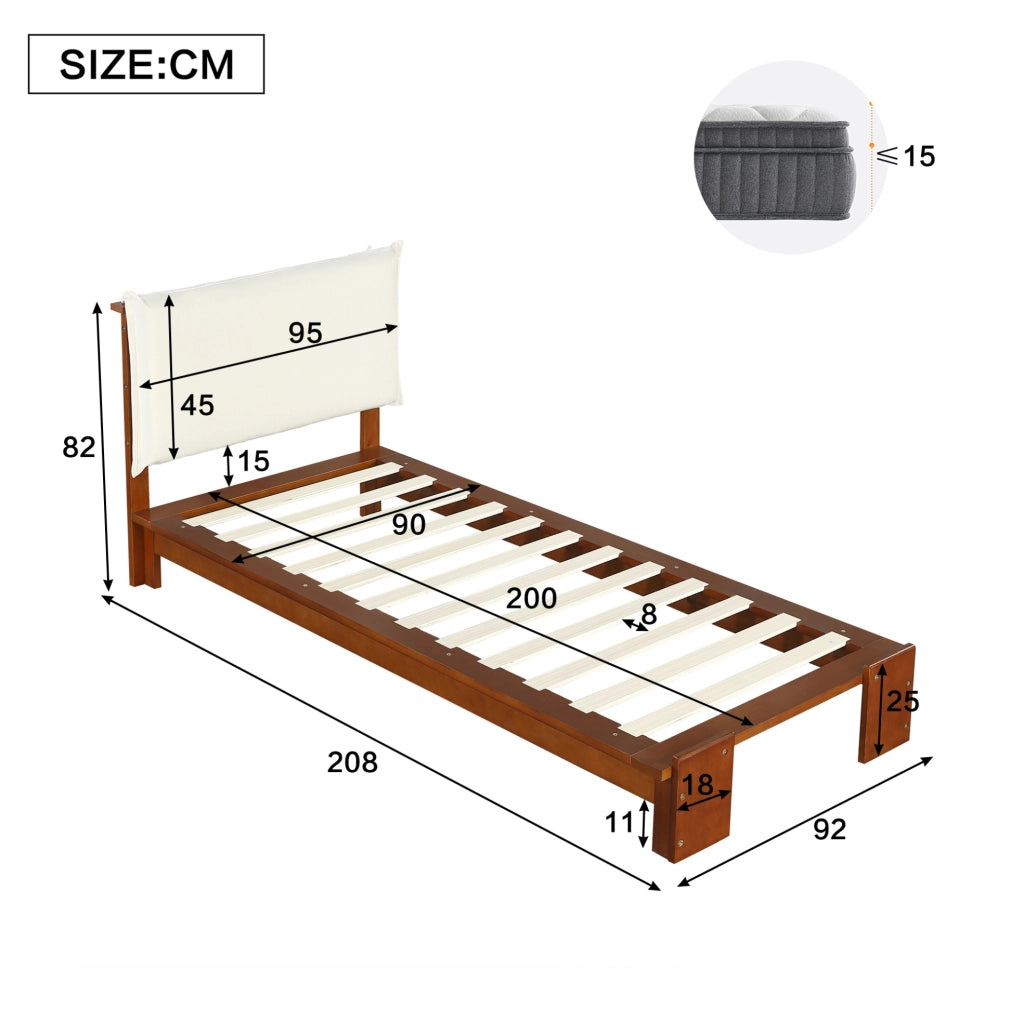 Letto imbottito singolo 90x200 cm marrone scuro con testiera imbottita