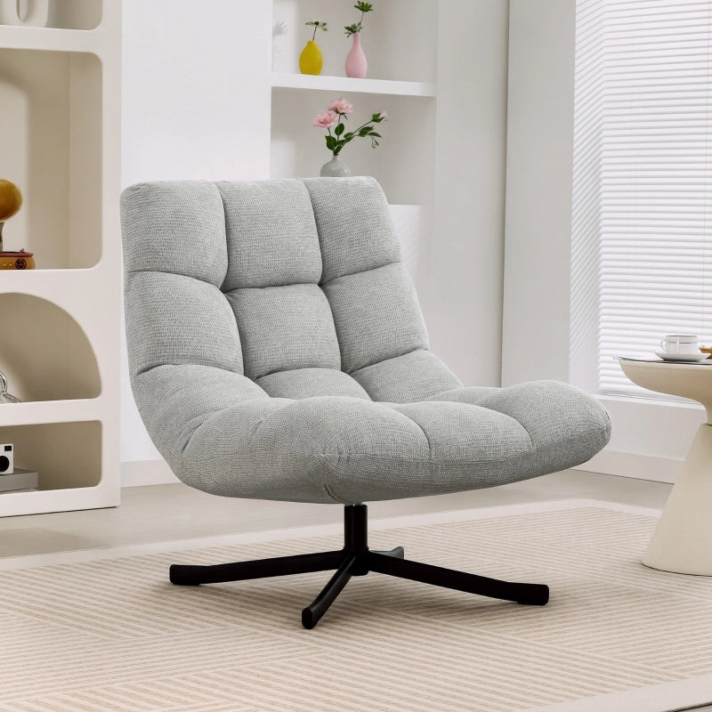 POLTRONA Girevole 75 cm Chenille Grigio Chiaro