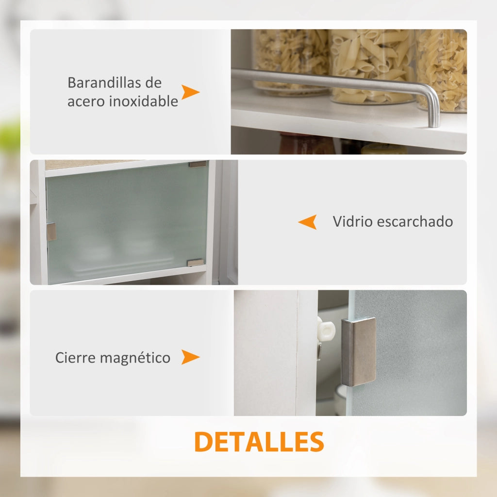 Carrello da cucina con cassetto e porta a vetro ¨C zephmum ¨C naturale 65x39x80 cm