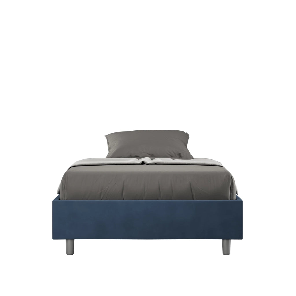 Letto Matrimoniale Francese Sommier 140x190 cm con Rete e Contenitore Azelia Blu