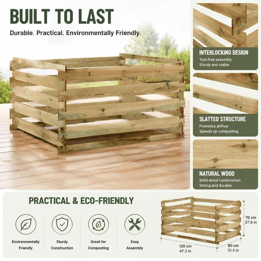 Slatted Compost Bin 120x120x70 Cm, Pine Wood, Impregnated