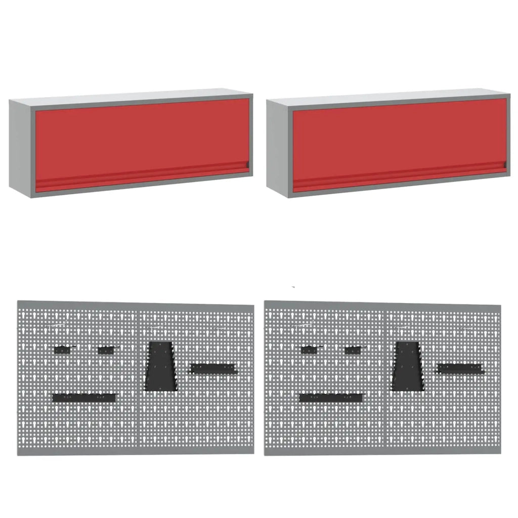 Mobile da lavoro 10 pcs Rosso Legno ingegnerizzato e acciaio 3321473