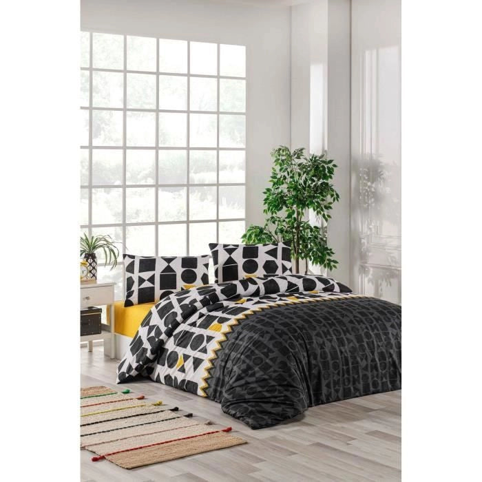 Completo letto - 1 copripiumino 220 x 240 cm + 2 federe 60 x 60 cm - 100% cotone rinforzato - Nero