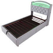 Letto Singolo Imbottito per Bambini 90x200 cm con Contenitore, LED e USB, Grigio