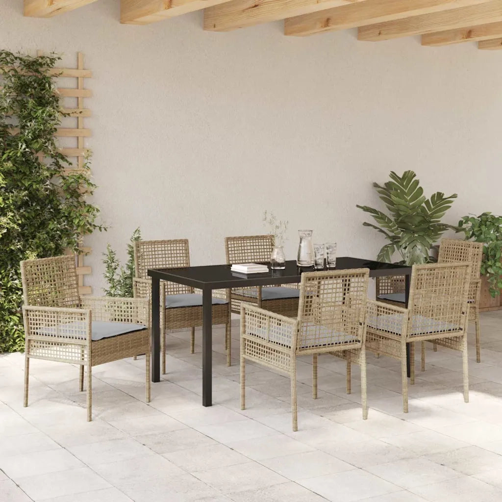 Set da Pranzo per Giardino con cuscino 7 pcs Beige polyrattan